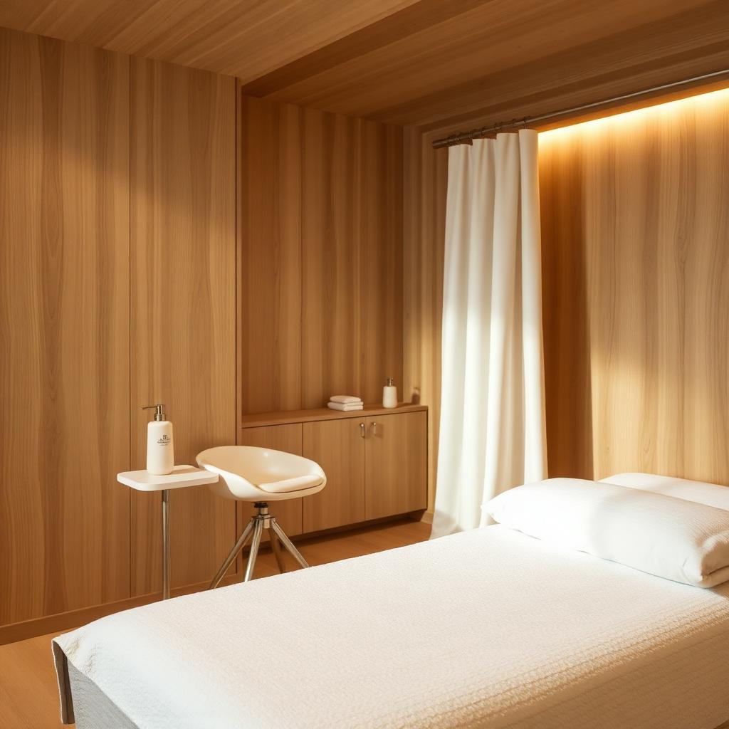 Esteticista experta aplicando con pincel abanico una solución de peeling químico en la frente de una modelo en cabina de Arce Formación